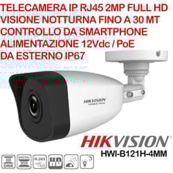 Hikvision - Telecamera Bullet Hiwatch HWI-B121H-4MM ip 2.0 Megapixel Full hd, ottica fissa 4mm, PoE, IP67