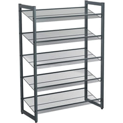 Songmics - Scaffale Porta Scarpe, Scarpiera a 5 Livelli a Rete con Struttura Metallica, Ripiani Orizzontali o Inclinati per 15 o 20 Paia di Scarpe,