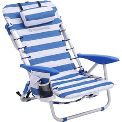 Songmics - Sedia da Spiaggia Portatile con Poggiatesta Rimovibile, Spiaggina Pieghevole con Schienale Regolabile Fino a 180°, con Portabicchiere e