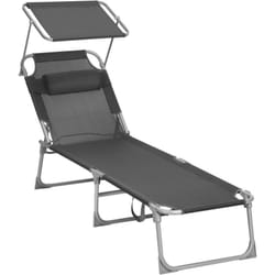 Songmics - Lettino Prendisole, Sdraio Pieghevole e Leggera, con Poggiatesta Parasole e Schienale Reclinabile, 53 x 193 x 29,5 cm, Max Portata 150 kg,