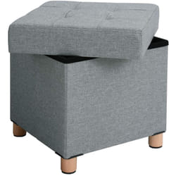 Songmics - Pouf Cubo Poggiapiedi Sgabello Contenitore Cassapanca Pieghevole Carico Max 300 kg 38 x 38 x 40 cm, Grigio Chiaro