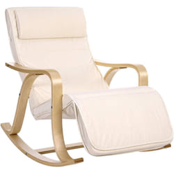 Songmics - Sedia a Dondolo con Poggiagambe, Poltrona Oscillante, Sedia a Sdraio, Struttura in Legno di Betulla, Fodera in Cotone Sfoderabile, 67 x