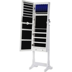 Songmics - Armadio Portagioie con Luce a led, Specchiera, Armadietto per Gioielli Bloccabile con Chiavi, 2 Cassetti, Bianco - Blanc