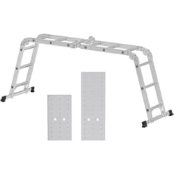 Songmics - Scala Multifunzionale in Lega di Alluminio, Piattaforma a Ponteggio con 2 Piastre di Metallo, Articolata, Regge fino a 150 kg, Argento