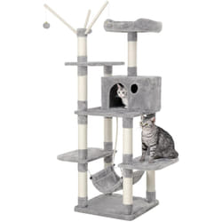 Tiragraffi Gatto Albero Tira Graffi Gioco Giacattolo Gatti Altezza 154 cm in Sisal Naturale da songmics - Grigio chiaro - Feandrea