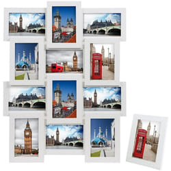Songmics - Cornice 10x15 cm Multifoto da Parete Posti di Foto e Un Portafoto Singolo da Tavolo Bianco con Venatura del Legno RPF112W, Confezione da