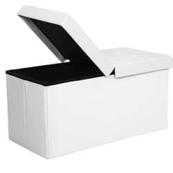Songmics - 80 l Pouf Contenitore con Coperchio Ribaltabile Poggiapiedi capacità di Carico di 300 kg Bianco 76 x 38 x 38 cm