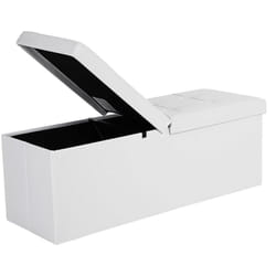 Songmics - Pouf Panca Ottomana Pieghevole Contenitore Cubo Portaoggetti di 120 Litri con Coperchio Ribaltabile Bianco 110 cm