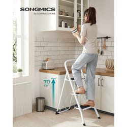 SONGMICS Scaletta a 3 Gradini, Scala Pieghevole, Gradini di 20 cm con Gomma Antiscivolo, Corrimano e Piedi Antiscivolo, Portata di 150 kg, in