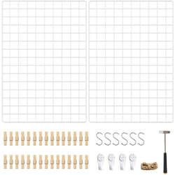 Songmics - Pannello Griglia, Set di 2 Espositori Foto a Parete, 65 x 45 cm, Decorazione in Rete Metallica, Pannello Multifunzione, Fai da Te, Ganci a