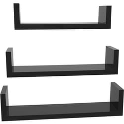 Songmics - Muro, Set da 3, Parete, 30/35/40 cm, Mensole Decorative, Portata di 10 kg, per Soggiorno Studio Bagno Cucina, Nero Lucido LWS40BK, Legno