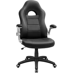 Songmics - Sedia da Gaming, Sedia da Ufficio Alta, Altezza Regolabile, Braccioli Pieghevoli, Meccanismo di Inclinazione, per Gioco da Computer, Nero