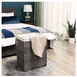 Songmics LCB51WG porta biancheria 90 L Rettangolare Cotone, Caldaie, Plastica Grigio - Vista aggiuntiva 4