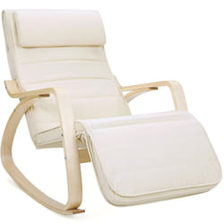 Songmics - Poltrona dondolo Sedia a dondolo con Poggia gambe di angolo regolabile a 5 gradi Carico Massimo 150 kg Beige