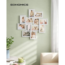 Songmics - Collage di Cornici da 4 x 6 Pollici, Collage di Cornici da Parete per 12 Foto, Vetro Trasparente, Montaggio Richiesto, Bianco