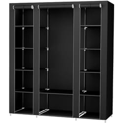 Songmics - xxl Armadio Cabina Guardaroba Appendiabiti In Acciaio Tessuto tnt 3 Ante Richiudibile con Cerniera 175 x 150 x 45cm Nero - Nero