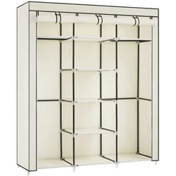 Songmics - Armadio Guardaroba Appendiabiti in Acciaio e Tessuto, Facile da Montare, di Colore Beige 150 x 45 x 175 cm RYG12M