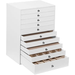 Songmics - Portagioie, portagioie a 10 livelli, grande portagioie in pelle sintetica, con cassetti e cuscino per orologio, JBC10W, bianco, 29 x 20,5