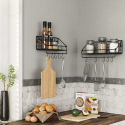 Songmics - Mensole da Parete Stile Industriale in Metallo carico 15 kg/scaffale Set di 2 con 10 Ganci, per Camera da Letto, Soggiorno, Cucina, 30 x