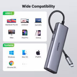 Ugreen USB-C to 2*USB3.0+HDMI+RJ 45+SD&TF+PD port Hub - Vista aggiuntiva 7