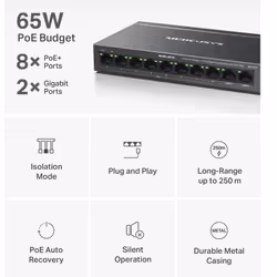 Mercusys MS110CP switch di rete Fast Ethernet (10/100) Supporto Power over Ethernet (PoE) Nero - Vista aggiuntiva 5