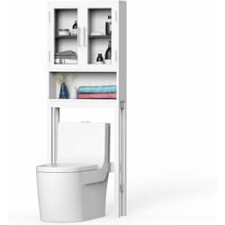 Mobiletto da Bagno Sopra wc, Organizzatore da Bagno con Doppia Anta in Vetro Temperato e Ripiano Regolabile all'Interno, Mobile da Bagno Salvaspazio,