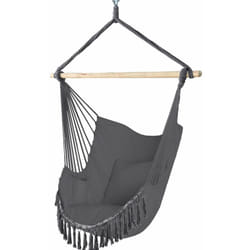 VOUNOT Poltrona Sospesa da Giardino 2 Cuscini, Sedia Amaca Altalena Macrame con Braccioli/Traversa in Legno, per Interni Esterno Giardino, Grigio