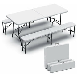 Set Birreria Tavolo e 2 Panche Pieghevoli 180 cm, per Campeggio Picnic Esterno, Bianco - Vounot