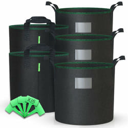 Vounot - Set di 5 Sacchi per Piante in Tessuto Non Tessuto 20L, Vasi di Coltivazione con Maniglie e Etichette, Nero