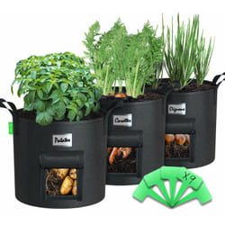 Vounot - Set di 3 Sacchi per Piante in Tessuto Non Tessuto 43L, Vasi di Coltivazione con Finestra Maniglie e Etichette, Nero