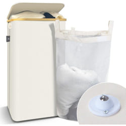 Vounot - Cesto Portabiancheria 100L, Cesta Biancheria Sporco con Coperchio e Manici in Bambù, Beige