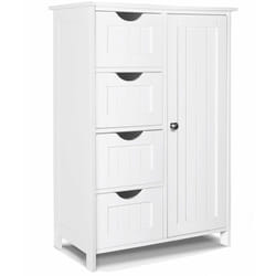 VOUNOT Mobile da Bagno Armadietto da Terra, con 4 Cassetti, Anta, Ripiano Regolabile, 55x30x82cm Bianco