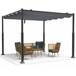 Gazebo Pergola 3x3m con Tetto a Scomparsa, Pergolato da Giardino Tessuto in Poliestere, Grigio - Vounot