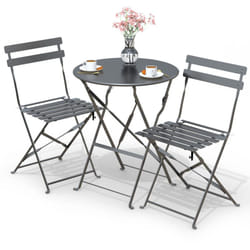 Set da Giardino 3 Pezzi Tavolo Bistrot con 2 Sedie, Set Mobili 3pz Pieghevole in Acciaio, Grigio - Vounot
