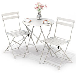 Set da Giardino 3 Pezzi Tavolo Bistrot con 2 Sedie, Set Mobili 3pz Pieghevole in Acciaio, Bianco - Vounot
