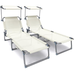 Sdraio da Giardino Pieghevole, Set di 2 Lettini Prendisole, Beige - Vounot