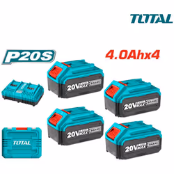 KIT 4PZ BATTERIE 4Ah + CARICABATTERIE RAPIDO DOPPIO TOTAL SPECIFICHE: Voltaggio: 20 V Con batteria agli ioni di litio da 4 pe ...