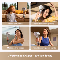 MOVA Tech Shine 10 Silver Edition Asciugacapelli ad alta velocità 110.000 giri/min con tecnologia AeroBlossom™, flusso 65 m/s, monitoraggio NTC 1000 t/s, tecnologia al plasma e funzionamento < 58 dB e design Argento - Vista aggiuntiva 6