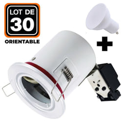Europalamp - 30 Spots bbc Orientable Blanc IP20 + Ampoule GU10 7W Blanc Neutre + Douille