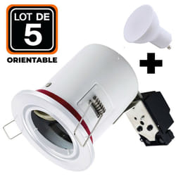 Europalamp - 5 Spots bbc Orientable Blanc IP20 + Ampoule GU10 7W Blanc Neutre + Douille