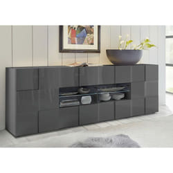 Credenza Mobile Soggiorno 2 Porte 4 Cassetti 1 Nicchia in Melamina 241x42x84cm tft Chequers Antracite