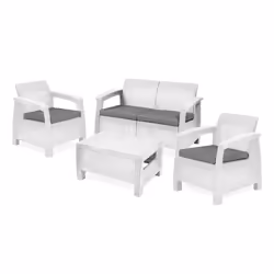 Set da Giardino Divano 2 Poltrone e Tavolino in Resina Keter Corfu Lounge Bianco