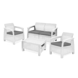 Set da Giardino Divano 2 Poltrone e Tavolino in Resina Keter Corfu Lounge Bianco