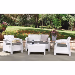 Set da Giardino Divano 2 Poltrone e Tavolino in Resina Keter Corfu Lounge Bianco