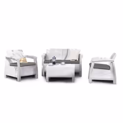 Set da Giardino Divano 2 Poltrone e Tavolino in Resina Keter Corfu Lounge Bianco