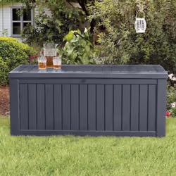 Il contenitore da giardino Rockwood della Keter è durevole e ha un design accattivante che imita il legno, è resistente agli  ...