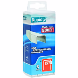 Graffe Rapid 53/8 in acciaio zincato, ideali per tessuti e etichette. Confezione economica da 5000 pezzi, perfette per uso pr ...