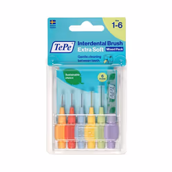 Scovolini interdentali Tepe Morbidi Mix Pack Arancione-lilla per una pulizia delicata ed efficace. Setole extra morbide, coll ...
