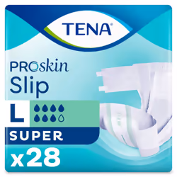 Tena Slip Super sono pannolini a mutandina e sono comodi da indossare per la perdita delle urine. Confezione da 28 pezzi e ta ...