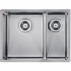 Lavello serie "ZAFFIRO", 58,5X44X19, due vasche sinistre, foro 3", con fascia centrale ribassata di 73mm, incasso sottotop, s ...